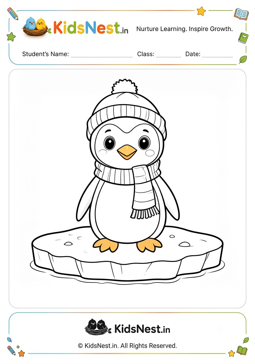 Winter Penguin Coloring Page for Kids | Free Printable PDF
