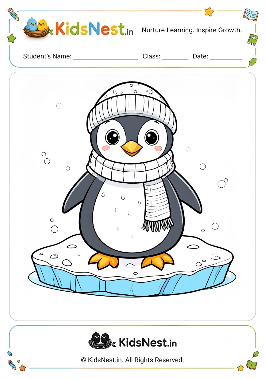 Winter Penguin Coloring Page for Kids | Free Printable