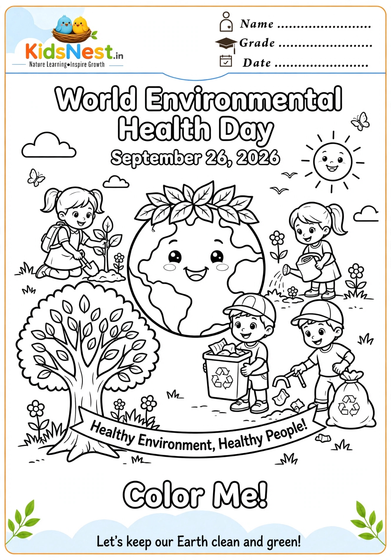 World Environmental Health Day Coloring Page for Kids