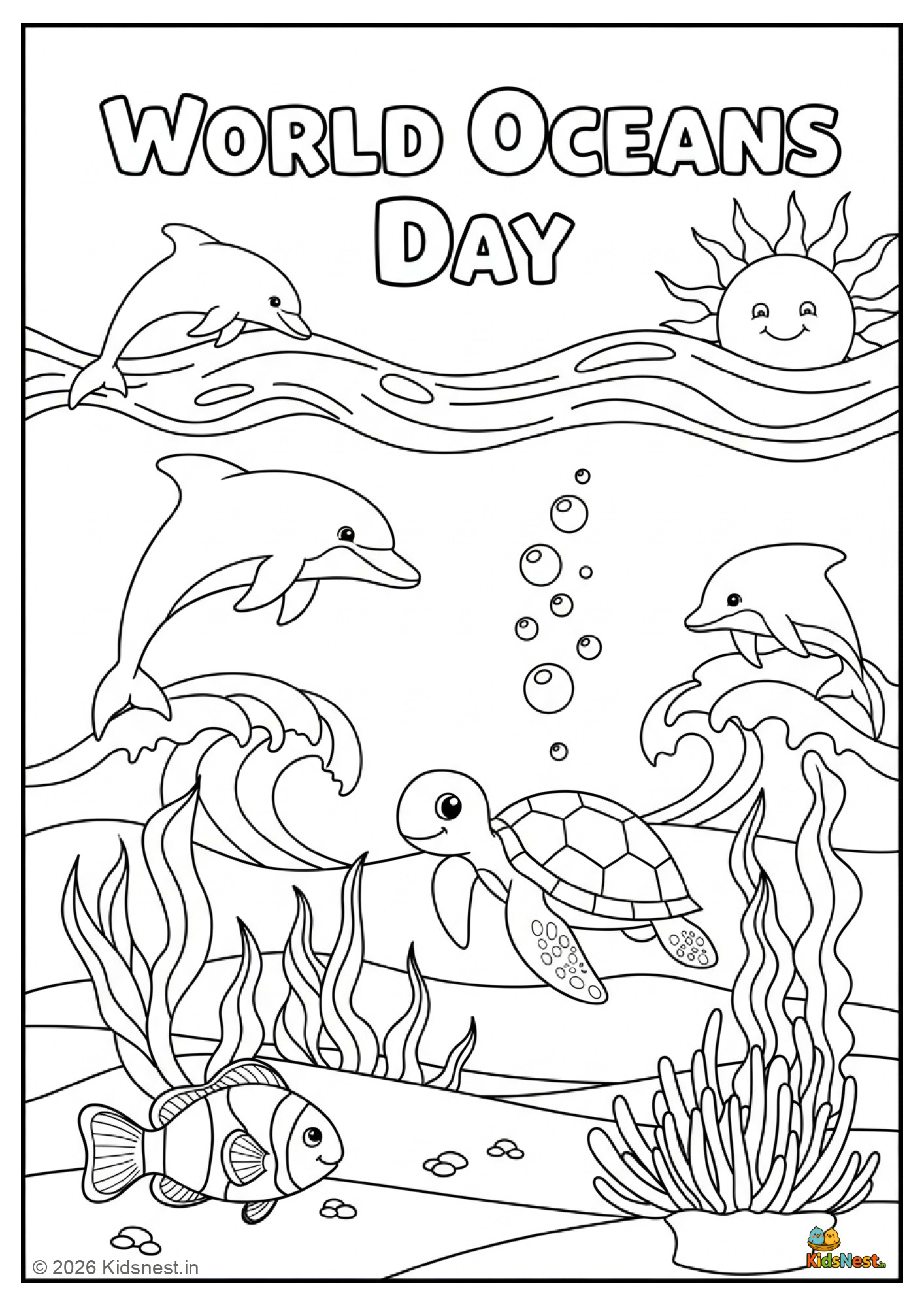 Free Printable World Oceans Day Coloring Page for Kids