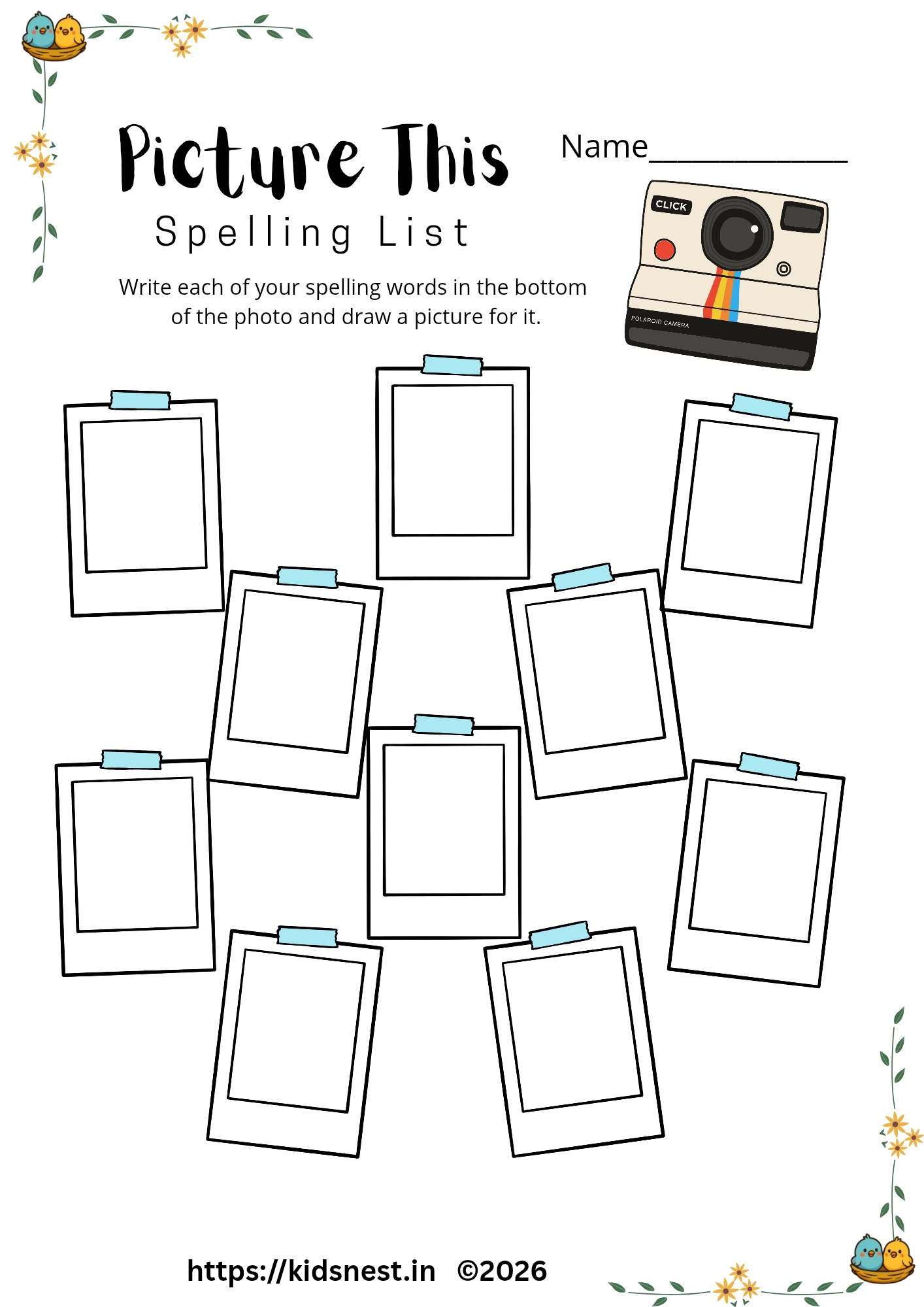 Spelling Word Practice Worksheet: Write & Draw Activity
