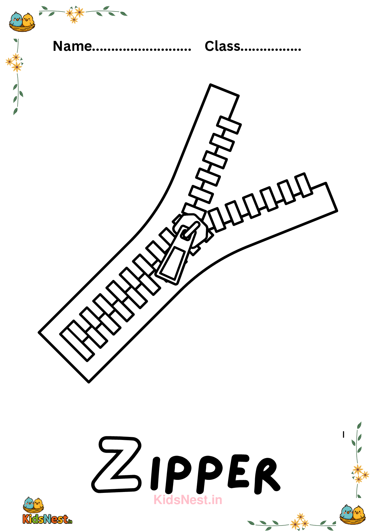 Zipper Coloring Page for Kids | Free Printable Activity