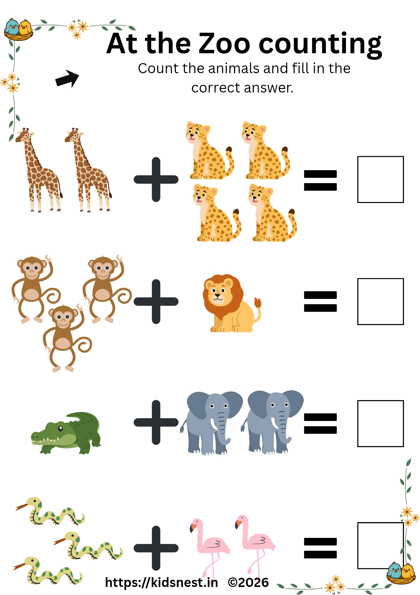 Zoo Counting & Addition Worksheets for Kids | Printable PDF